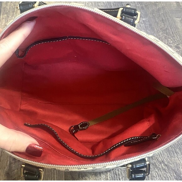 Dooney & Bourke Signature Jacquard Satchel Cream Leather Trim Shoulder Bag Y2K - Picture 10 of 16